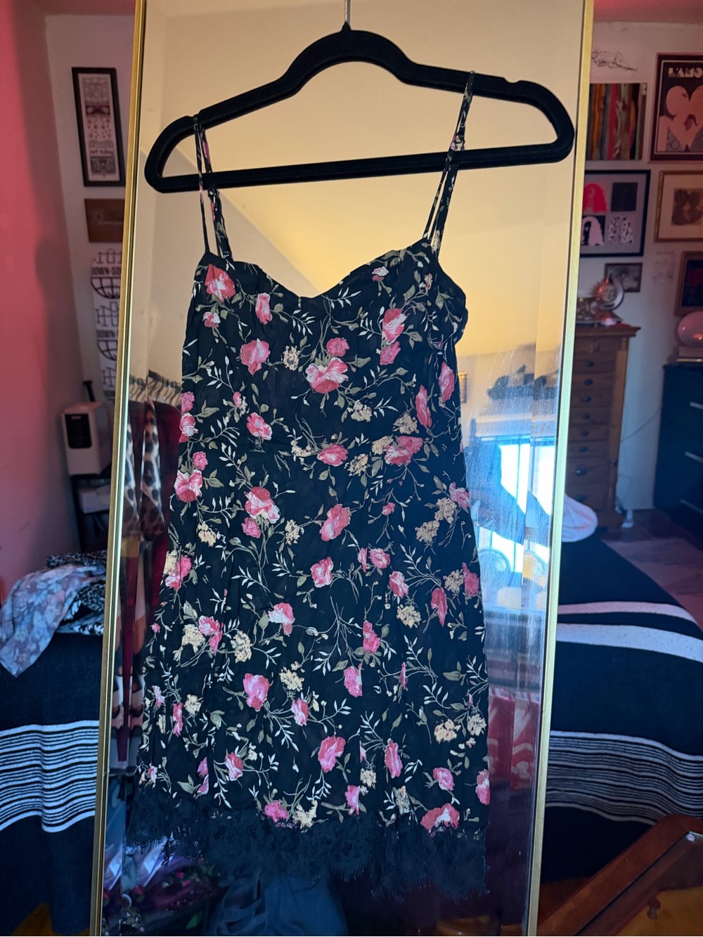 Reformation Black Floral Mini Slip Dress • AOP Flowers 🌹